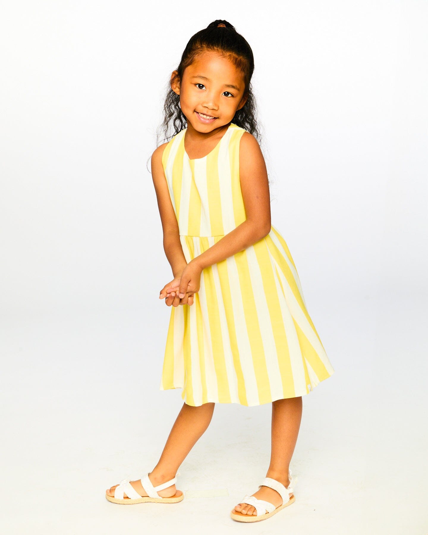 Sleeveless Dress White And Yellow Stripes