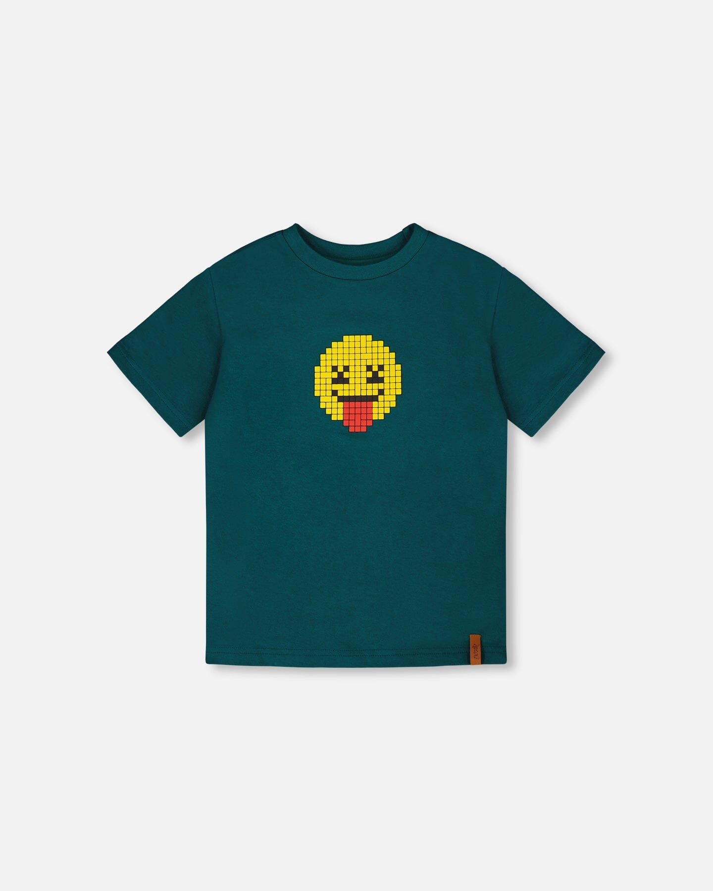 Organic Cotton Jersey T-Shirt With Print Dark Turquoise