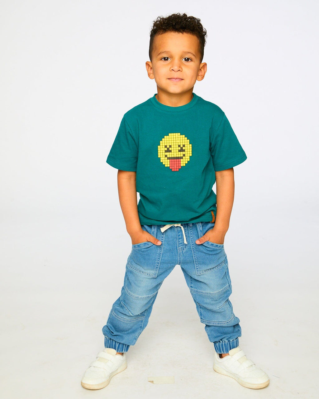 Organic Cotton Jersey T-Shirt With Print Dark Turquoise