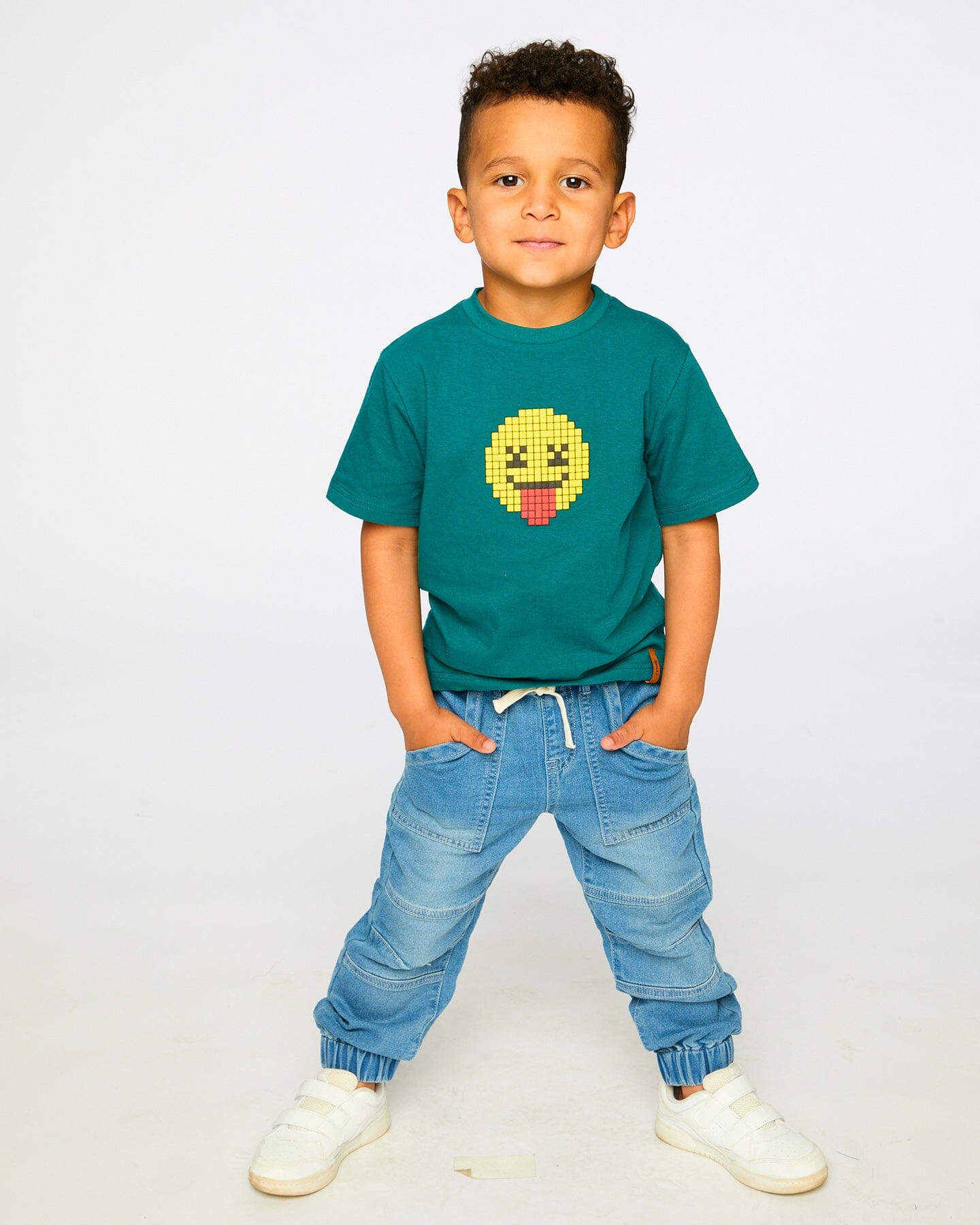 Organic Cotton Jersey T-Shirt With Print Dark Turquoise