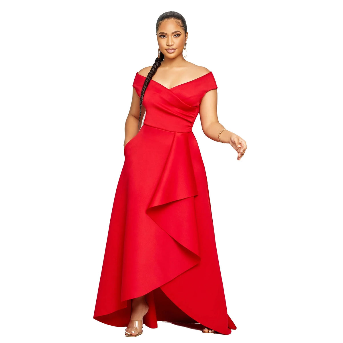 S10629 Trendy Dresses Women Casual Gowns for Women Evening Dresses Elegant Slim One Shoulder Sleeveless V-neck Ladies Dresses