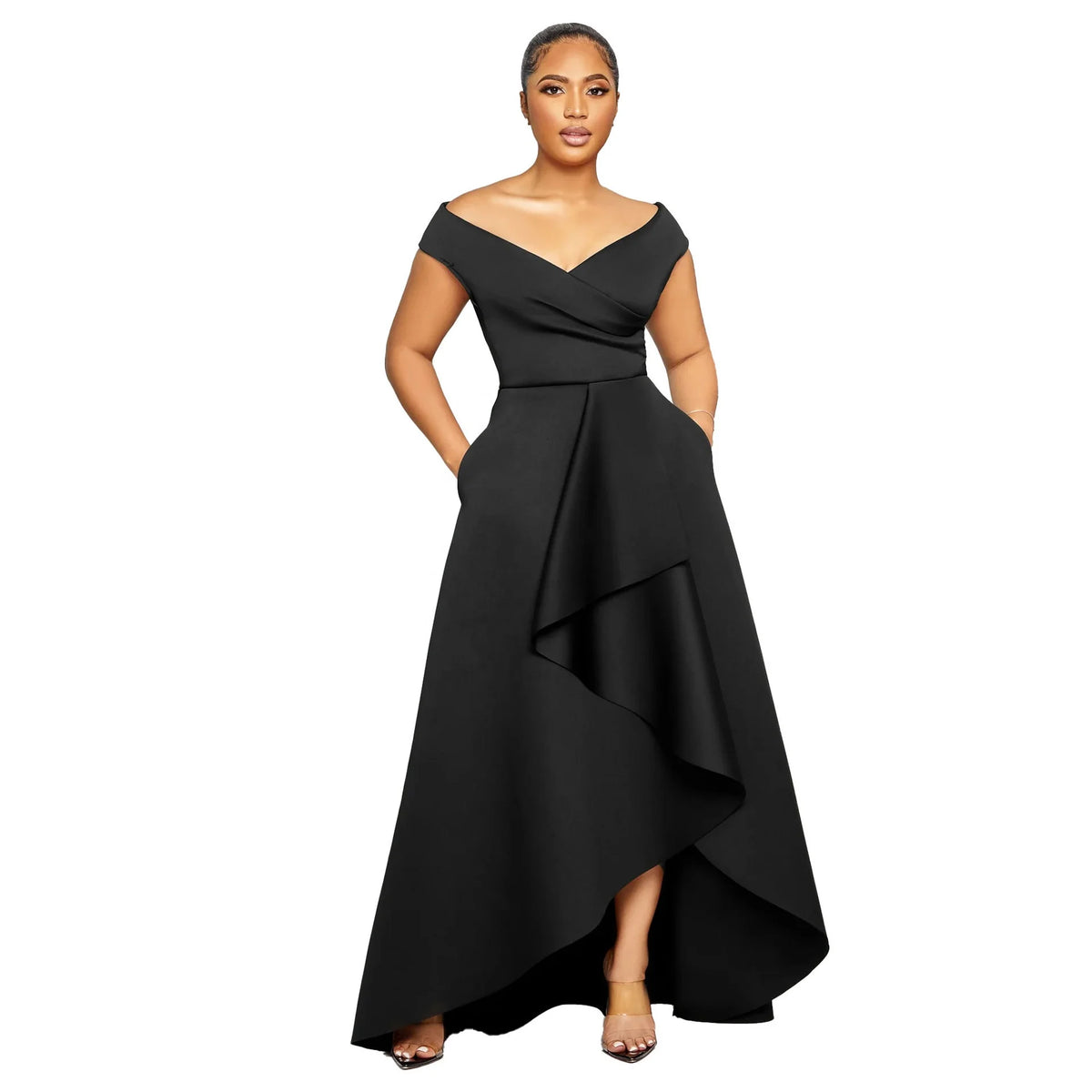 S10629 Trendy Dresses Women Casual Gowns for Women Evening Dresses Elegant Slim One Shoulder Sleeveless V-neck Ladies Dresses