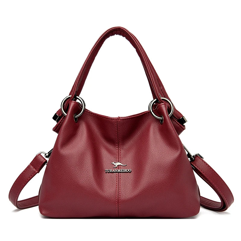 2022 Mode Hochwertige Einfarbige Leder Damen Handtaschen Große Kapazität Umhängetaschen Damen Casual Einfache Umhängetaschen
