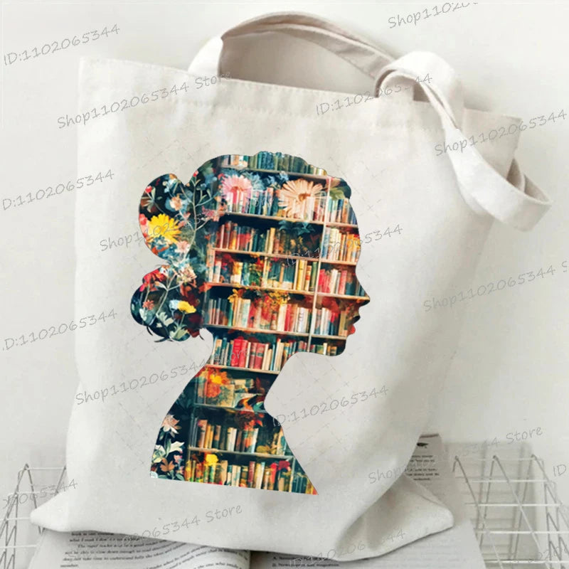 Vintage Bookgirl Graphics Canvas Aufbewahrung Umhängetasche Teenager Lese-Liebhaber Tragetaschen Mode Bücherwurm Trend Lesen Damentaschen