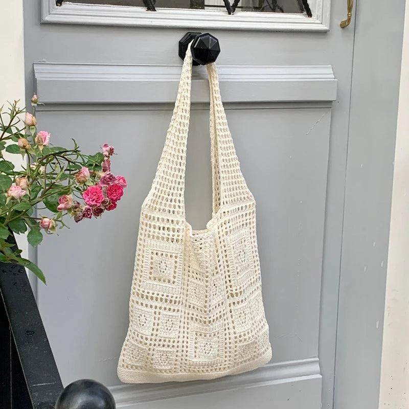 Einfache Häkel-Tragetaschen Mode Hohl gestrickte Damentaschen Lässige Damen-Umhängetaschen Damen-Einkaufstaschen mit Griff oben