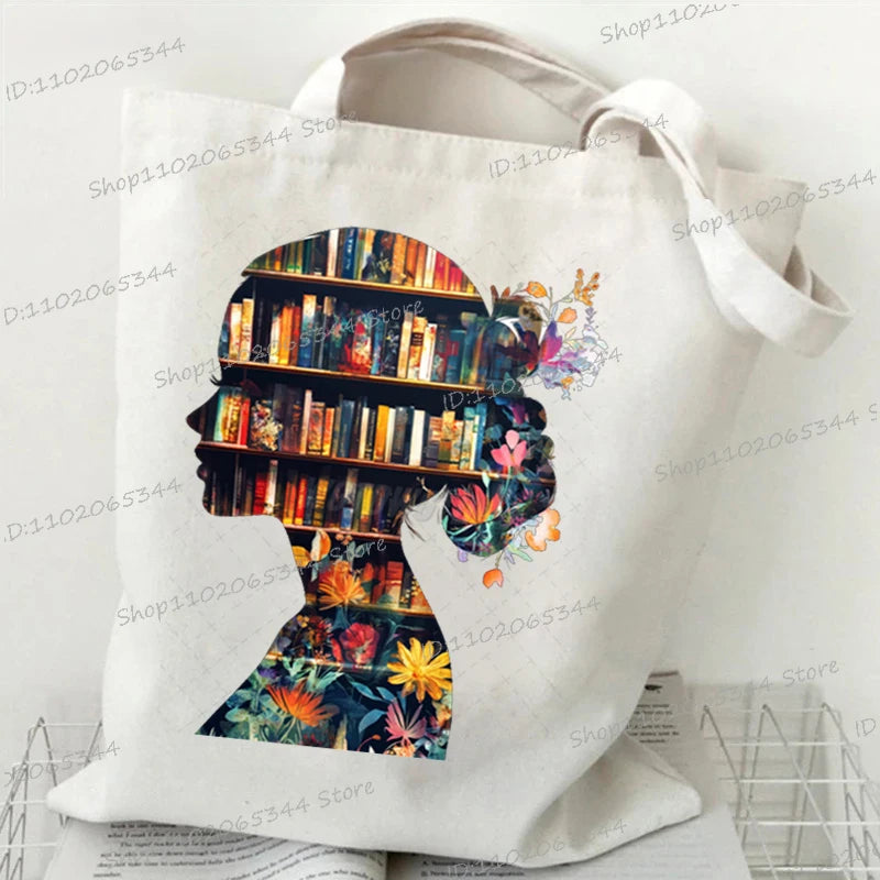 Vintage Bookgirl Graphics Canvas Aufbewahrung Umhängetasche Teenager Lese-Liebhaber Tragetaschen Mode Bücherwurm Trend Lesen Damentaschen