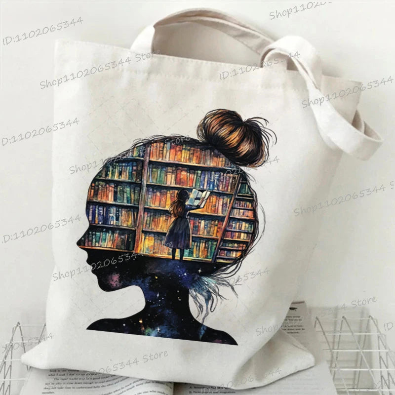 Vintage Bookgirl Graphics Canvas Aufbewahrung Umhängetasche Teenager Lese-Liebhaber Tragetaschen Mode Bücherwurm Trend Lesen Damentaschen