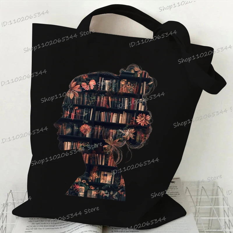 Vintage Bookgirl Graphics Canvas Aufbewahrung Umhängetasche Teenager Lese-Liebhaber Tragetaschen Mode Bücherwurm Trend Lesen Damentaschen