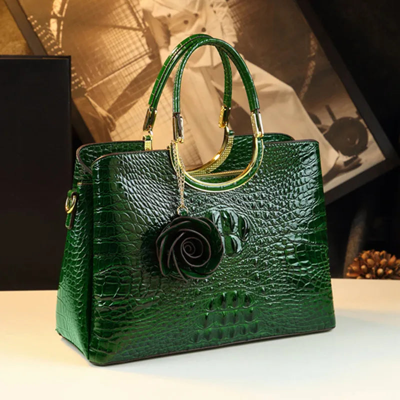 Damenhandtaschen aus echtem Leder Krokodilmuster Damen Schultertasche mit Blumenquaste Messenger Bag Mode Hochzeit Henkeltaschen