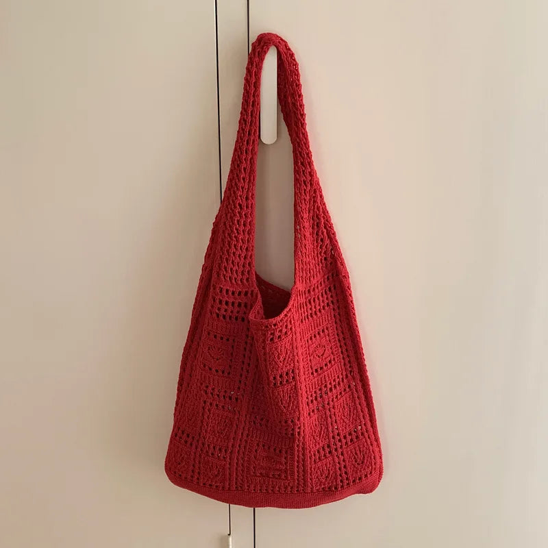 Einfache Häkel-Tragetaschen Mode Hohl gestrickte Damentaschen Lässige Damen-Umhängetaschen Damen-Einkaufstaschen mit Griff oben