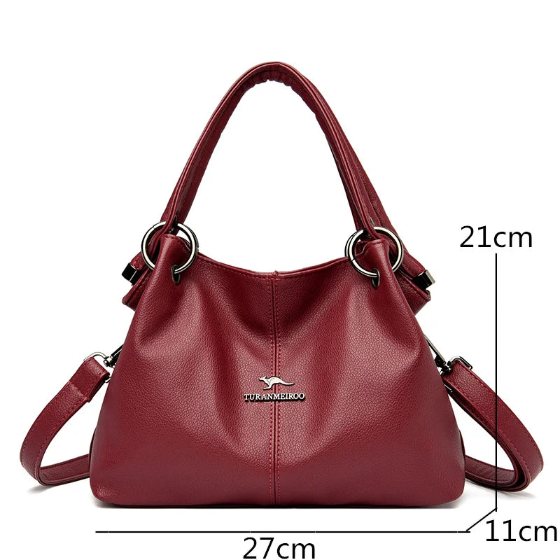 2022 Mode Hochwertige Einfarbige Leder Damen Handtaschen Große Kapazität Umhängetaschen Damen Casual Einfache Umhängetaschen
