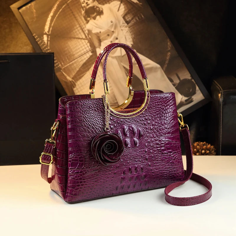 Damenhandtaschen aus echtem Leder Krokodilmuster Damen Schultertasche mit Blumenquaste Messenger Bag Mode Hochzeit Henkeltaschen