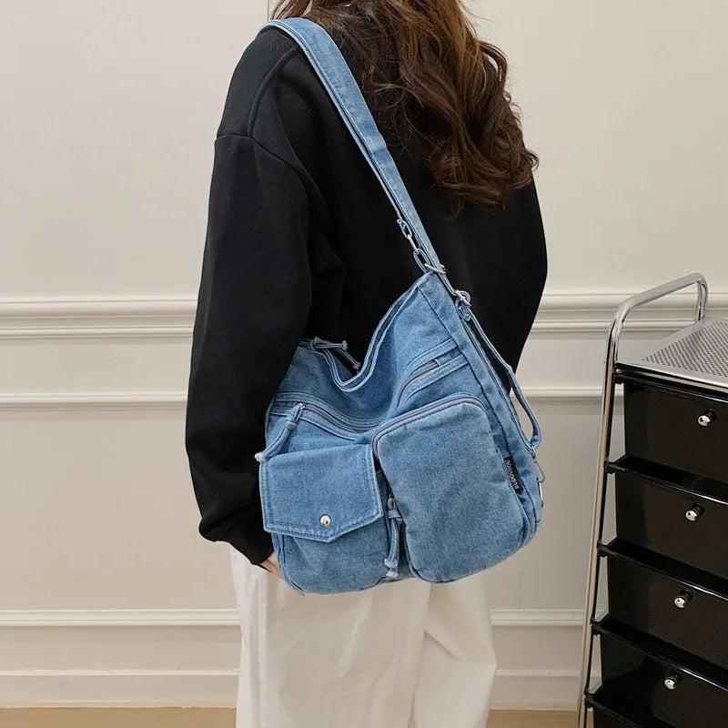 Neue Mode Lässig Damen Umhängetasche Hochwertige Crossbody Bag Jeansstoff Tragetasche Große Kapazität Damen Handtaschen