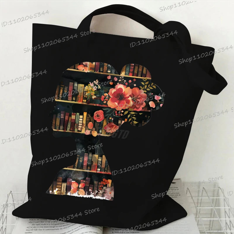 Vintage Bookgirl Graphics Canvas Aufbewahrung Umhängetasche Teenager Lese-Liebhaber Tragetaschen Mode Bücherwurm Trend Lesen Damentaschen