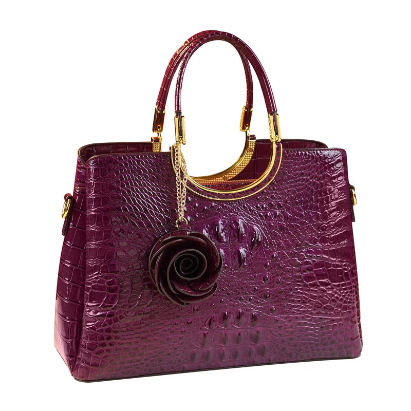 Damenhandtaschen aus echtem Leder Krokodilmuster Damen Schultertasche mit Blumenquaste Messenger Bag Mode Hochzeit Henkeltaschen