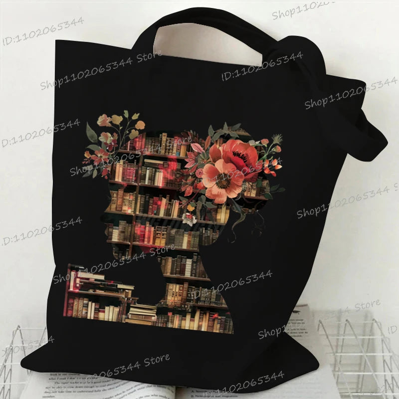 Vintage Bookgirl Graphics Canvas Aufbewahrung Umhängetasche Teenager Lese-Liebhaber Tragetaschen Mode Bücherwurm Trend Lesen Damentaschen