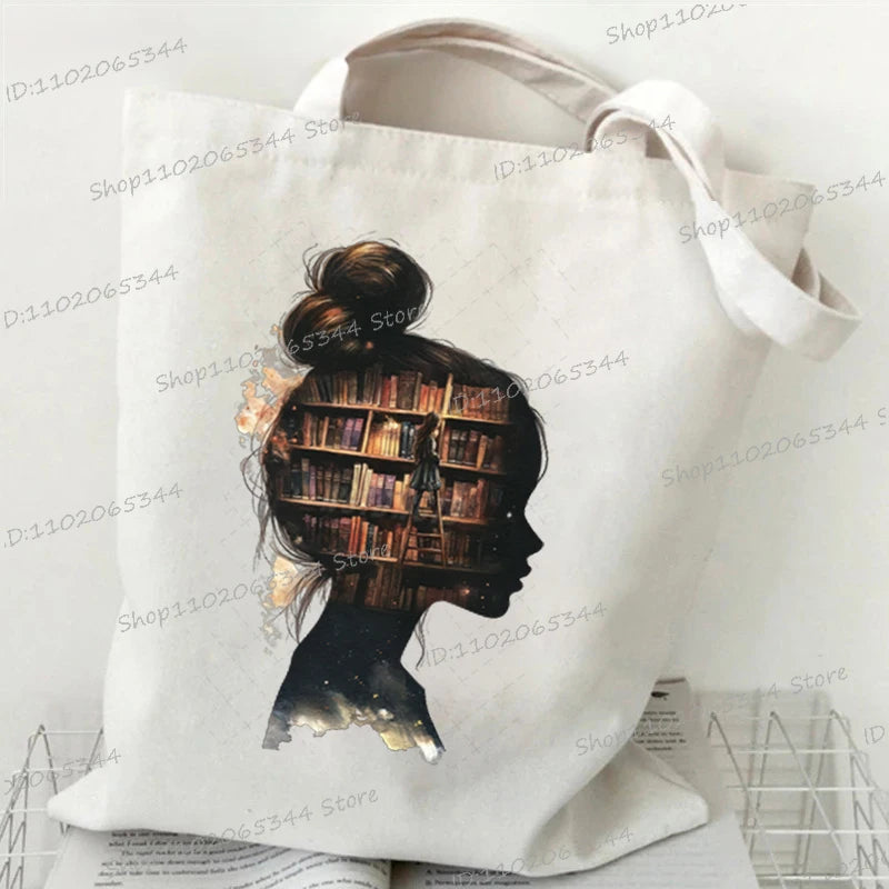 Vintage Bookgirl Graphics Canvas Aufbewahrung Umhängetasche Teenager Lese-Liebhaber Tragetaschen Mode Bücherwurm Trend Lesen Damentaschen