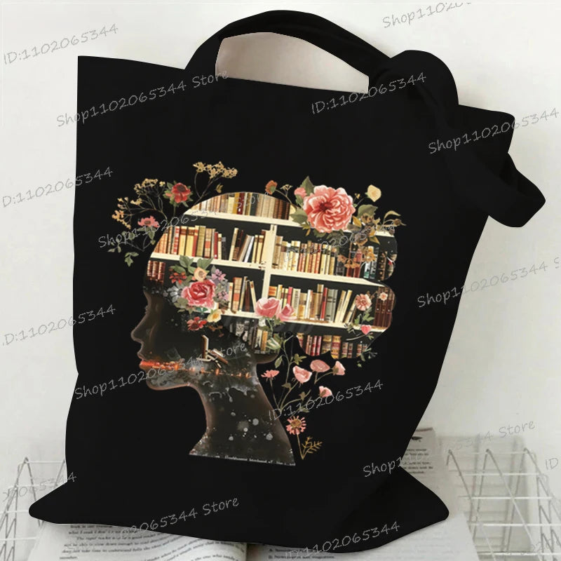 Vintage Bookgirl Graphics Canvas Aufbewahrung Umhängetasche Teenager Lese-Liebhaber Tragetaschen Mode Bücherwurm Trend Lesen Damentaschen