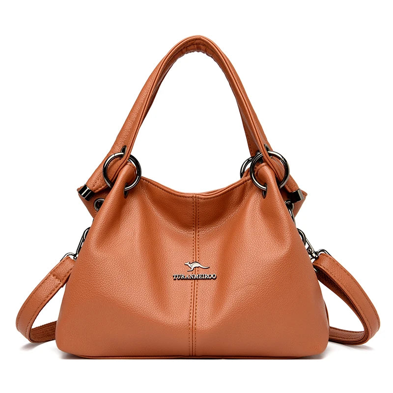 2022 Mode Hochwertige Einfarbige Leder Damen Handtaschen Große Kapazität Umhängetaschen Damen Casual Einfache Umhängetaschen