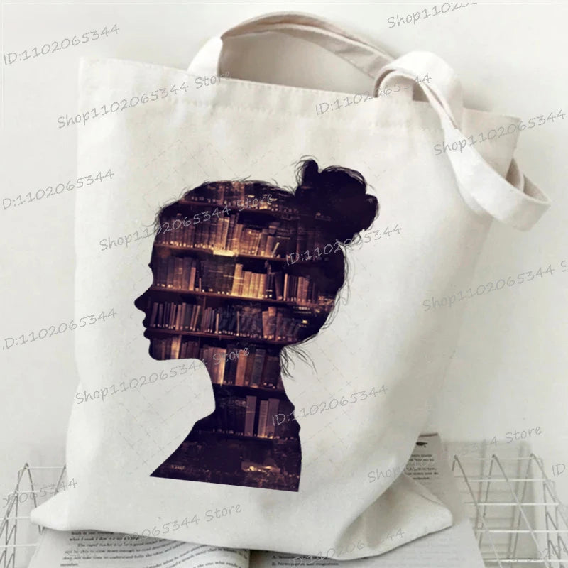 Vintage Bookgirl Graphics Canvas Aufbewahrung Umhängetasche Teenager Lese-Liebhaber Tragetaschen Mode Bücherwurm Trend Lesen Damentaschen