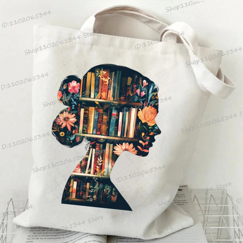 Vintage Bookgirl Graphics Canvas Aufbewahrung Umhängetasche Teenager Lese-Liebhaber Tragetaschen Mode Bücherwurm Trend Lesen Damentaschen