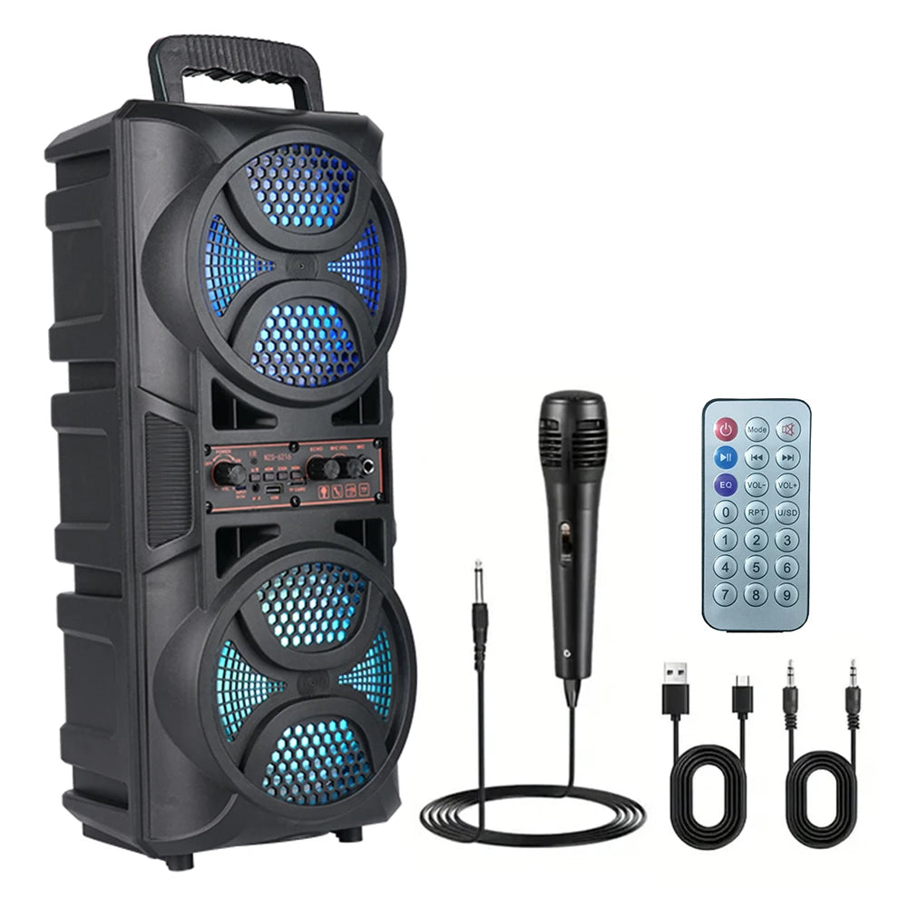 Portable Speaker Support USB/TF/AUX/FM/BT/MIC Rechargeable Wireless Stereo Speaker Outdoor BT Speaker Long Playtime for Party