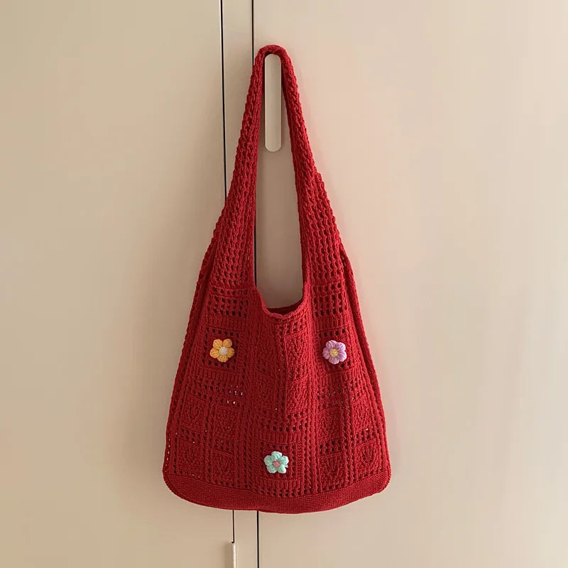 Einfache Häkel-Tragetaschen Mode Hohl gestrickte Damentaschen Lässige Damen-Umhängetaschen Damen-Einkaufstaschen mit Griff oben