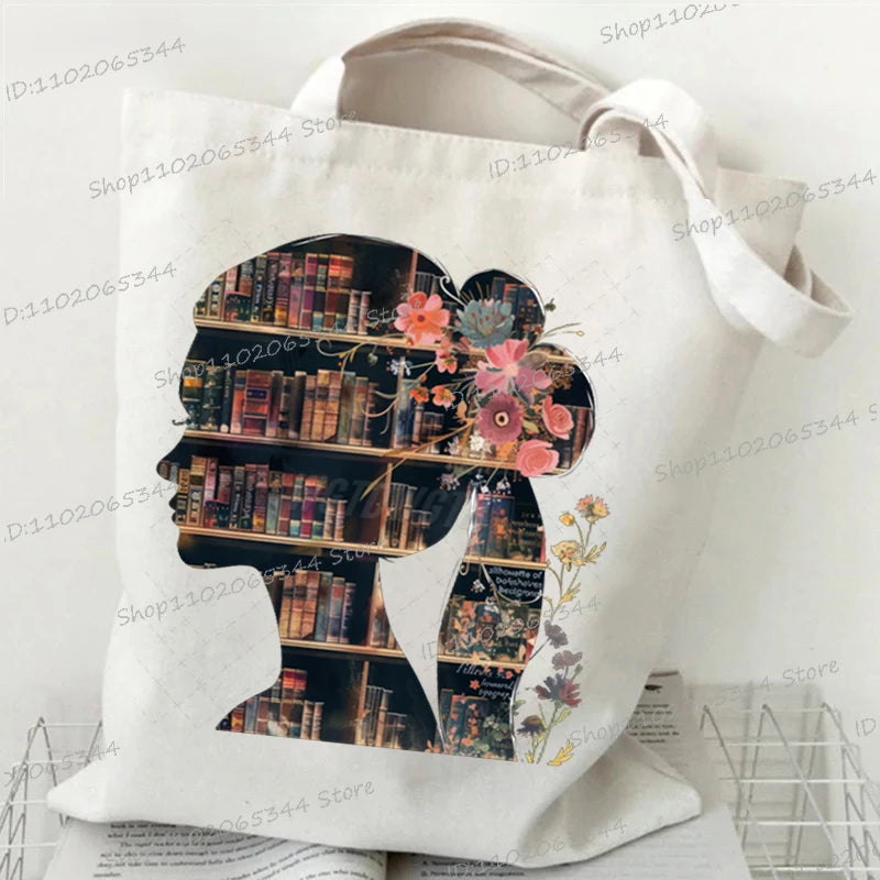 Vintage Bookgirl Graphics Canvas Aufbewahrung Umhängetasche Teenager Lese-Liebhaber Tragetaschen Mode Bücherwurm Trend Lesen Damentaschen
