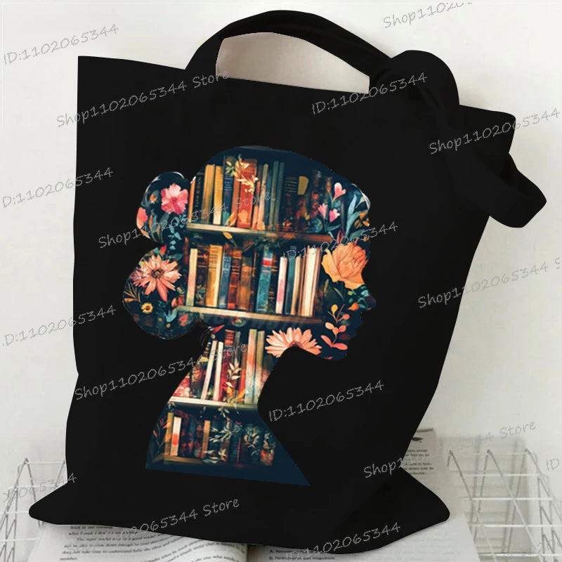 Vintage Bookgirl Graphics Canvas Aufbewahrung Umhängetasche Teenager Lese-Liebhaber Tragetaschen Mode Bücherwurm Trend Lesen Damentaschen