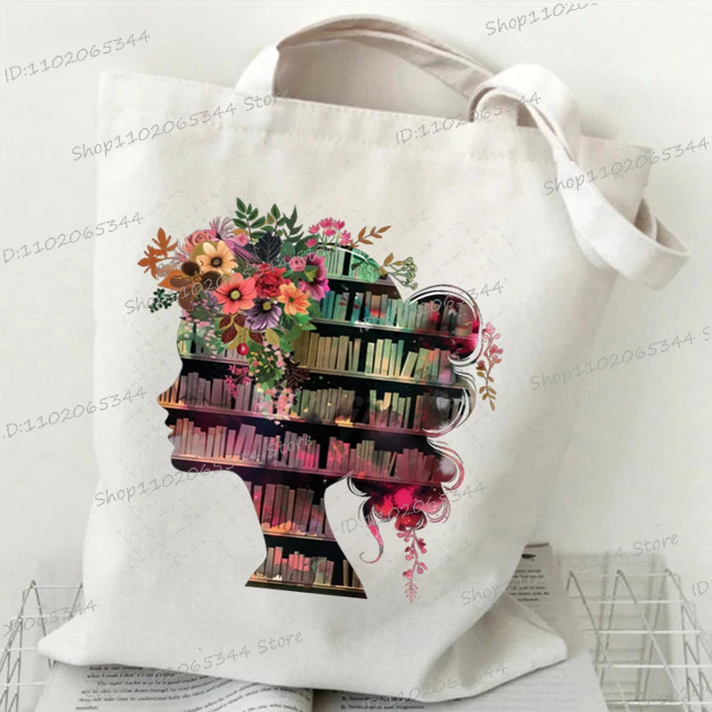 Vintage Bookgirl Graphics Canvas Aufbewahrung Umhängetasche Teenager Lese-Liebhaber Tragetaschen Mode Bücherwurm Trend Lesen Damentaschen
