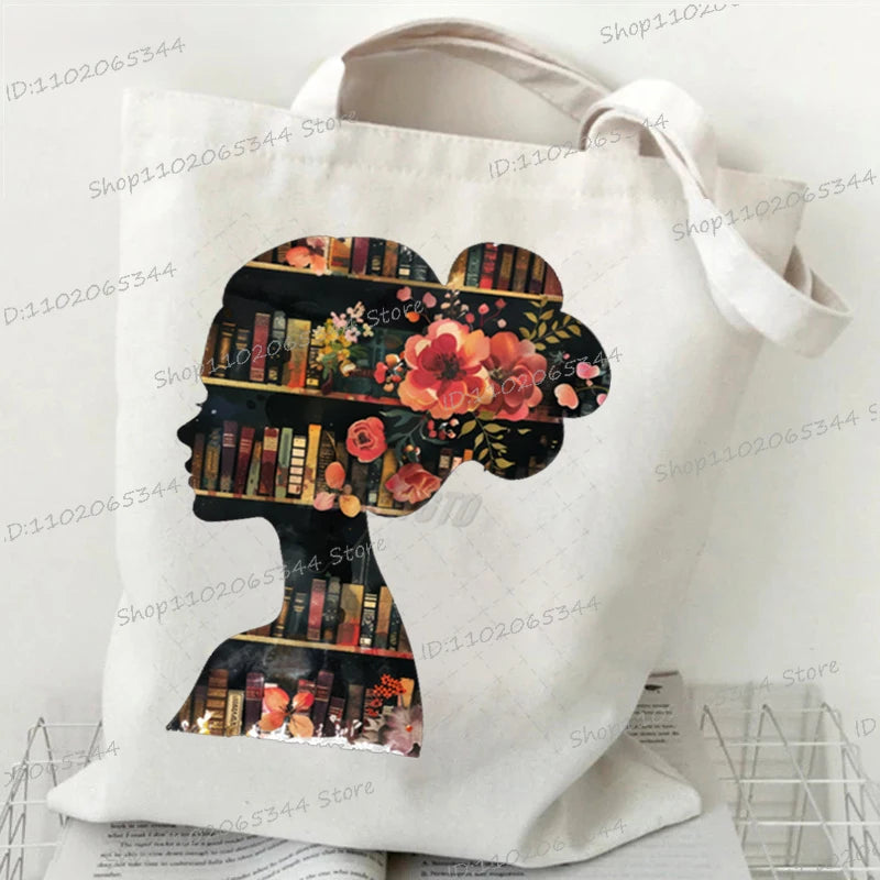 Vintage Bookgirl Graphics Canvas Aufbewahrung Umhängetasche Teenager Lese-Liebhaber Tragetaschen Mode Bücherwurm Trend Lesen Damentaschen