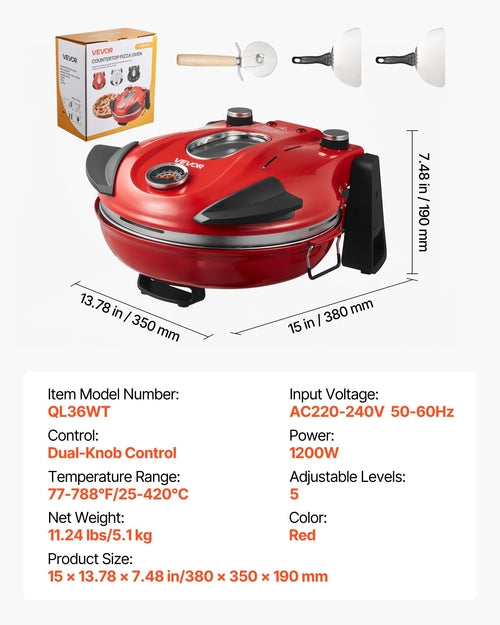 Pizza Oven, 304.8 mm Electric Pizza Maker, 1200W Electric Pizzas