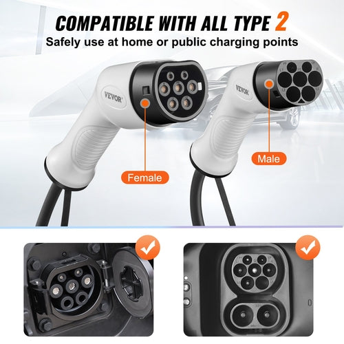 Type 2 to Type 2 EV Charging Cable, 16Amp, 11kW 5 Meters Three Phase