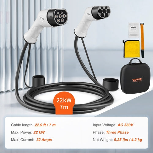 Type 2 to Type 2 EV Charging Cable, 32Amp, 22kW 7 Meters Three Phase