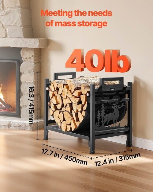 Indoor Firewood Rack, 45cm Curved Log Holder with Canvas Carrier, 18kg