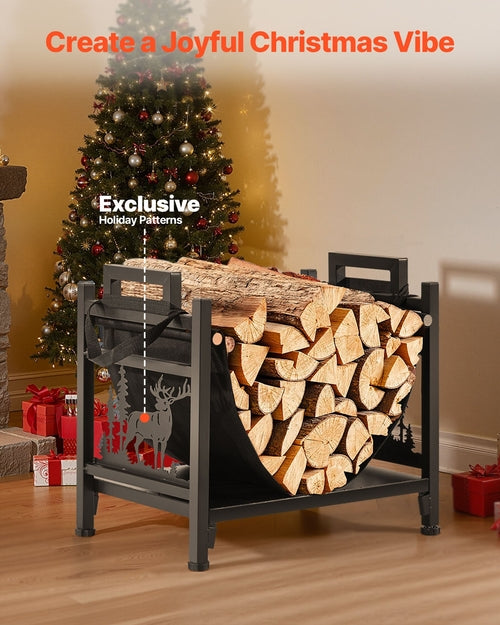 Indoor Firewood Rack, 45cm Curved Log Holder with Canvas Carrier, 18kg