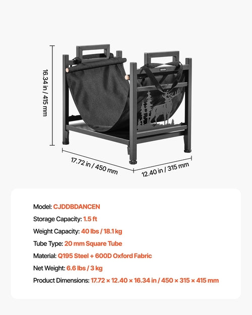 Indoor Firewood Rack, 45cm Curved Log Holder with Canvas Carrier, 18kg