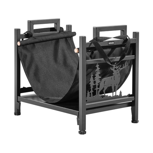 Indoor Firewood Rack, 45cm Curved Log Holder with Canvas Carrier, 18kg