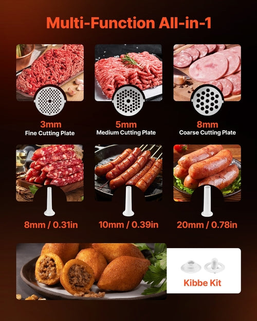 Electric Meat Grinder, 2.3 kg/Min Capacity, #8 Meat Mincer with 3