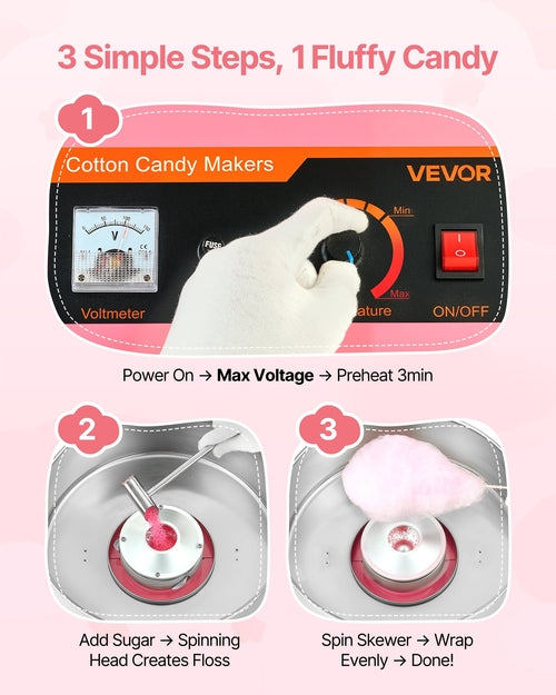Cotton Candy Machine Commercial, 1000W Electric Candy Floss Maker,