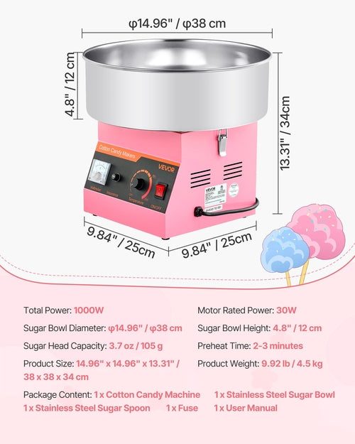 Cotton Candy Machine Commercial, 1000W Electric Candy Floss Maker,