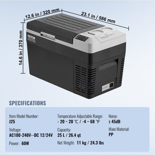 Portable Car Refrigerator, 12 Volt Car Refrigerator Fridge, 25 L /
