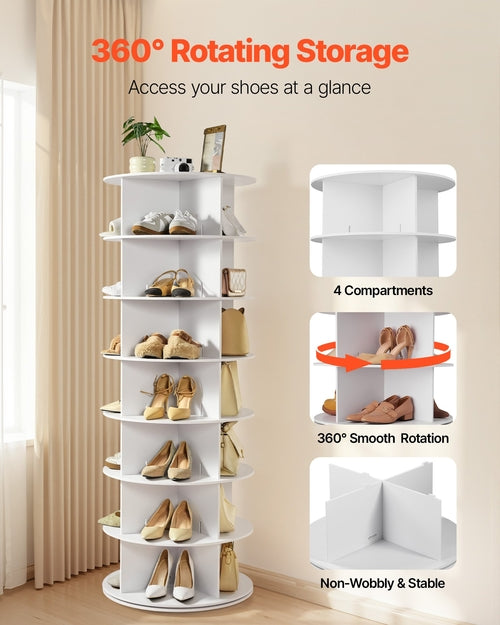 7 Tiers Rotating Shoe Rack Tower, 360° Spinning Shoe Rack, Revolving