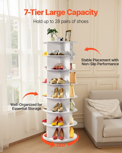 7 Tiers Rotating Shoe Rack Tower, 360° Spinning Shoe Rack, Revolving