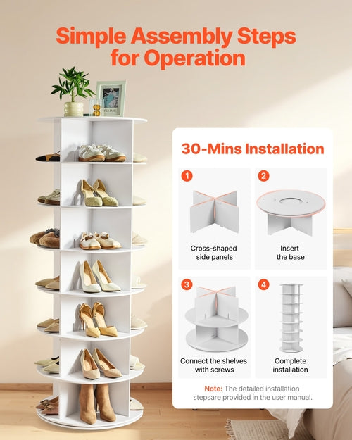 7 Tiers Rotating Shoe Rack Tower, 360° Spinning Shoe Rack, Revolving